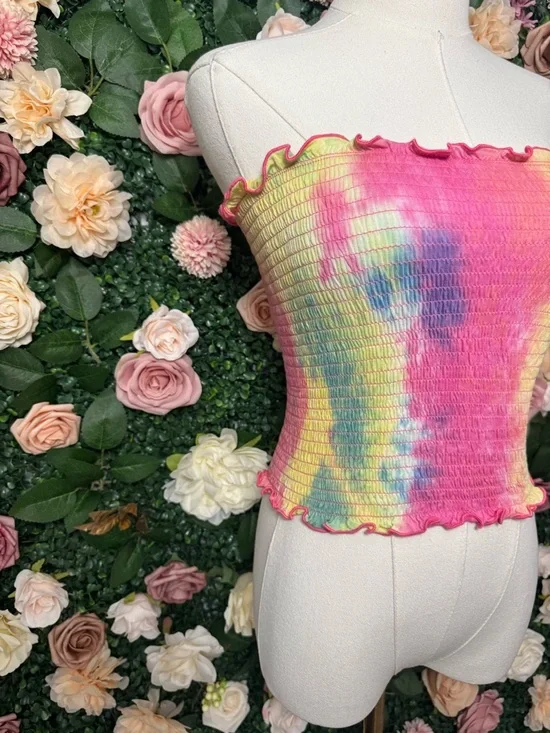 Tie-Dye Smocked Tube Top - Pink Blue Multicolor - Picture 4 of 7